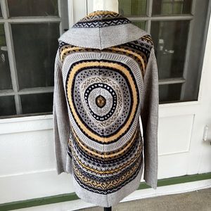 Open Front Cardigan Sweater Grey Blue Yellow Size S